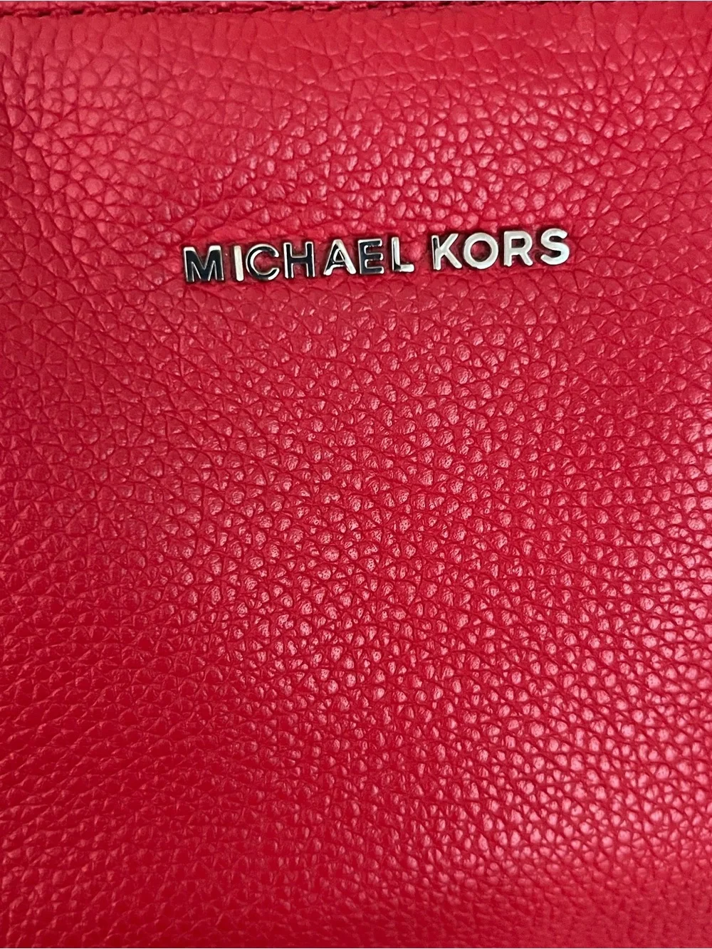 Michael Kors Pebbled Red Leather Tote/Laptop Bag with Silver Hardware